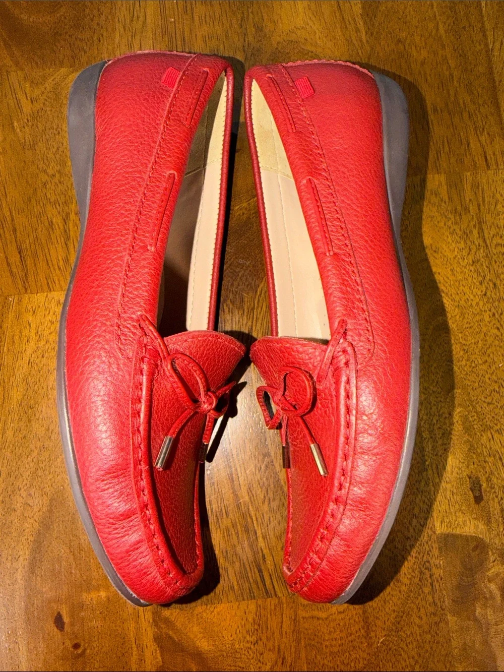 Marc Joseph Red Pebbled Leather Bow Loafers